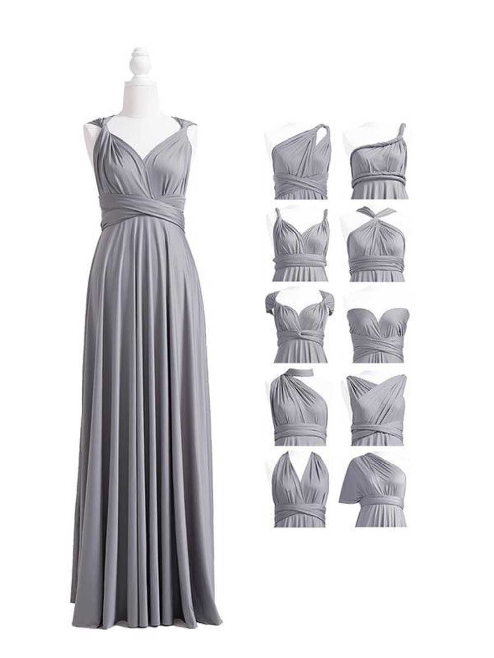 Convertible Grey Women’s Formal Maxi Dress